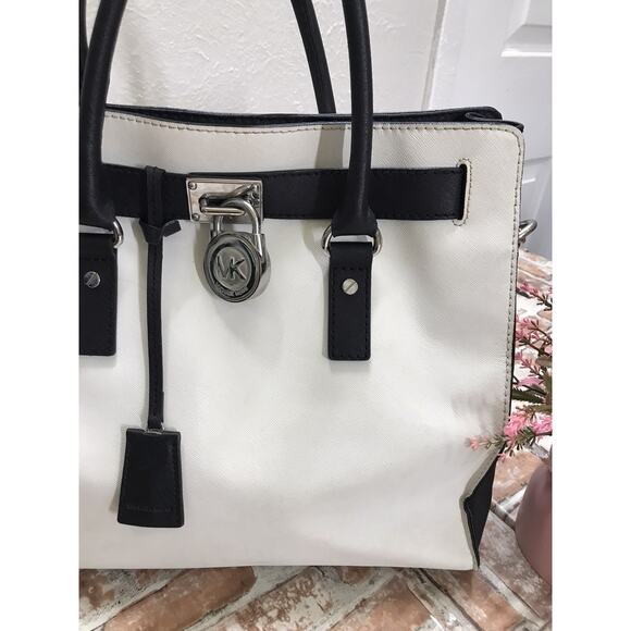 MICHAEL KORS MK Riley Optic White Stitched Leather Large Satchel Crossbody Bag - Picture 4 of 11